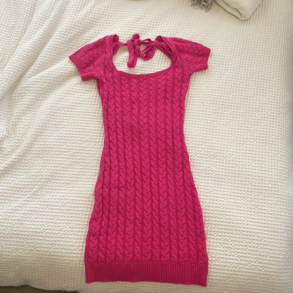 Cable knit pink mini dress